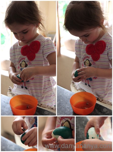 Peeling dyed hard boiled eggs