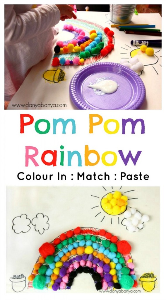 Colour, match and stick a Pom Pom Rainbow! Fun fine motor, colour recognition activity for Spring or St Patrick's Day