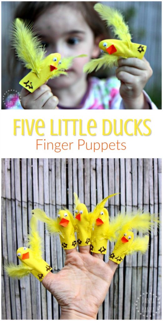 How to make a set of easy Five Little Ducks finger puppets - perfect to sing along with the nursery rhyme