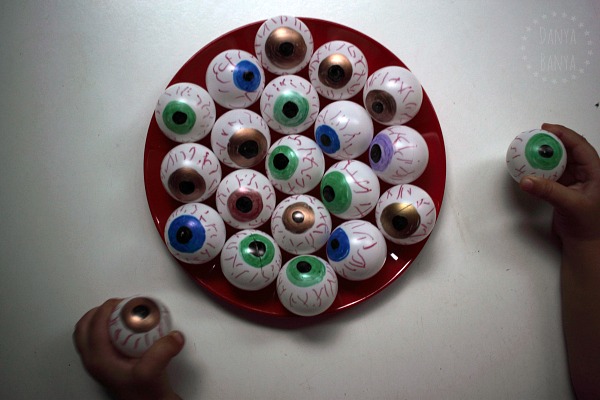 Table tennis ball bloodshot eyeballs for a spooky party or Halloween