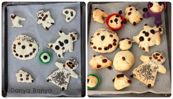 Before and after baking the bread dough