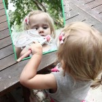 Easy fun for toddlers! Painting on mirrors with shaving cream