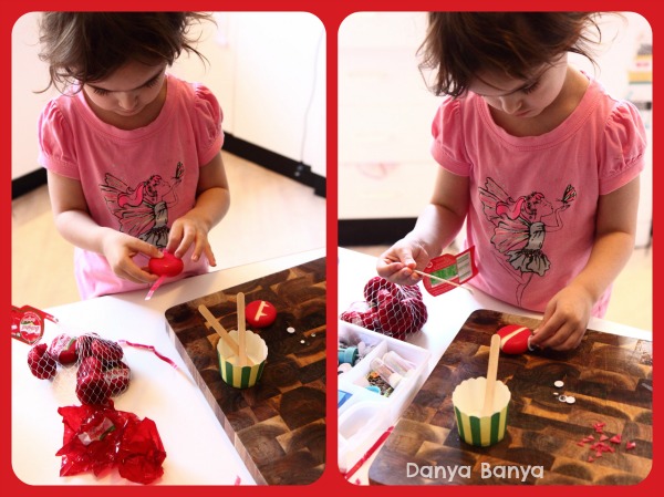 JJ helping to make the babybel cheese monsters