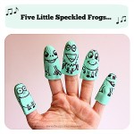 Five little speckled frogs finger puppets made from a rubber washing up glove