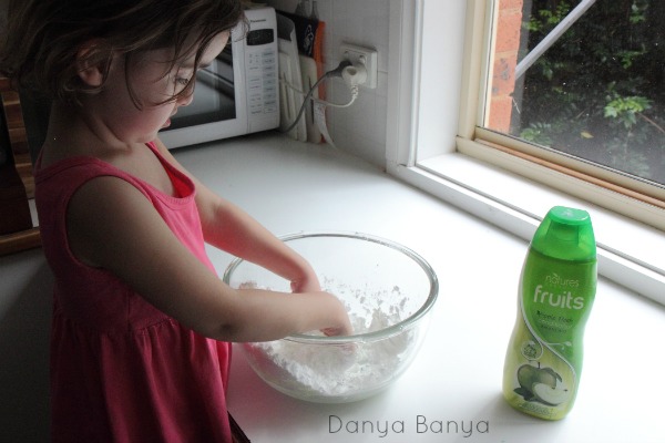 Making the apple scented play dough