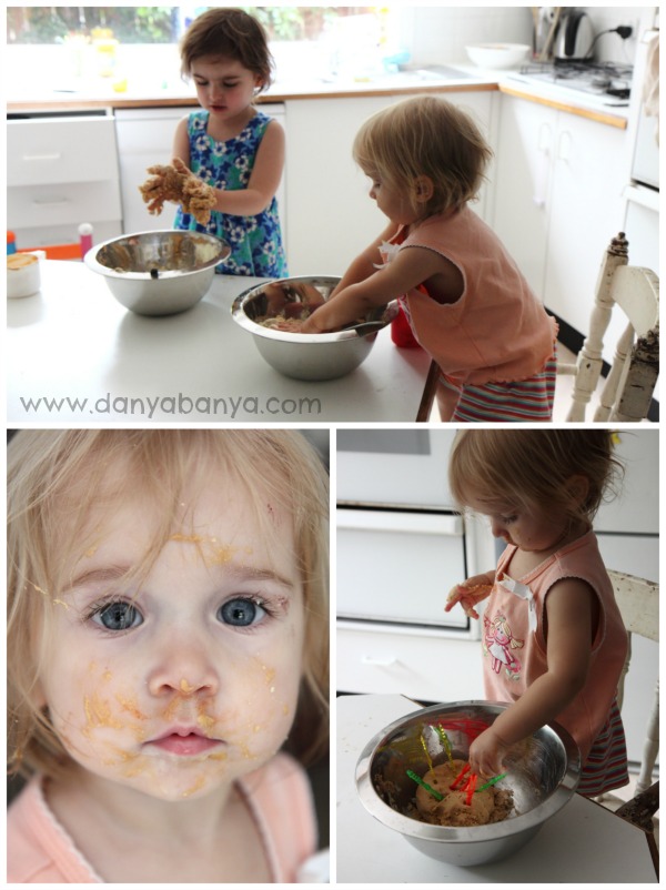 Toddler sensory play with edible peanut butter playdough