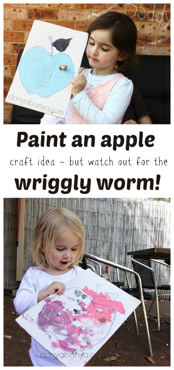 Paint an apple craft idea for kids - but watch out for the wriggly worm!