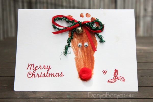 Baby footprint Rudolph Christmas Card