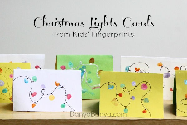 Christmas Lights Cards from Kids Fingerprints ~ Danya Banya