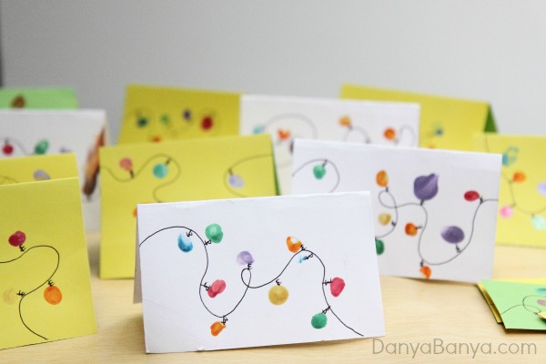 DIY Kids Fingerprint Christmas Lights cards