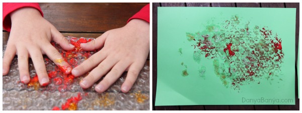Finger painted bubble wrap prints