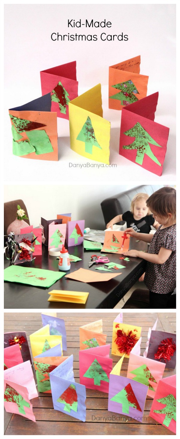 Kid-made bubble wrap print Christmas cards - fun process art Christmas activity for kids