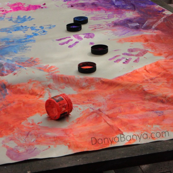 Making finger paint wrapping paper