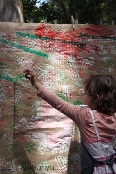 Making tape resist Christmas wrapping paper