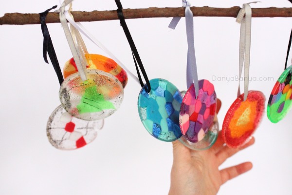 Pony bead ornaments would also work well as wind chimes, as they make a gentle clinking sound