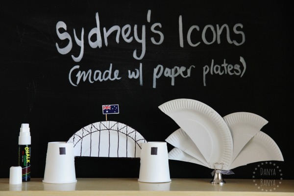 Sydney Icons - the Sydney Harbour Bridge and the Sydney Opera House (made with paper plates)