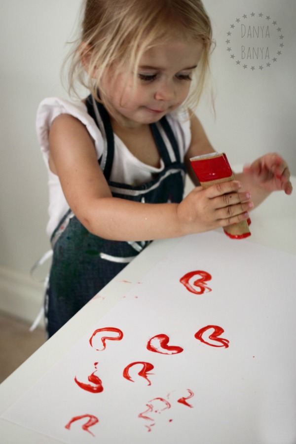 Toddler valentines activity - stamping hearts using diy heart shaped stampers