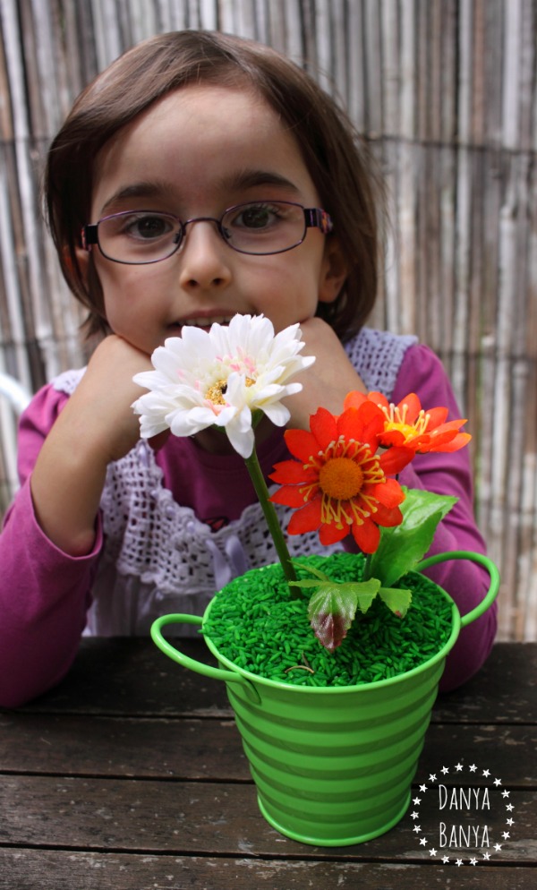 Flower arranging in coloured rice