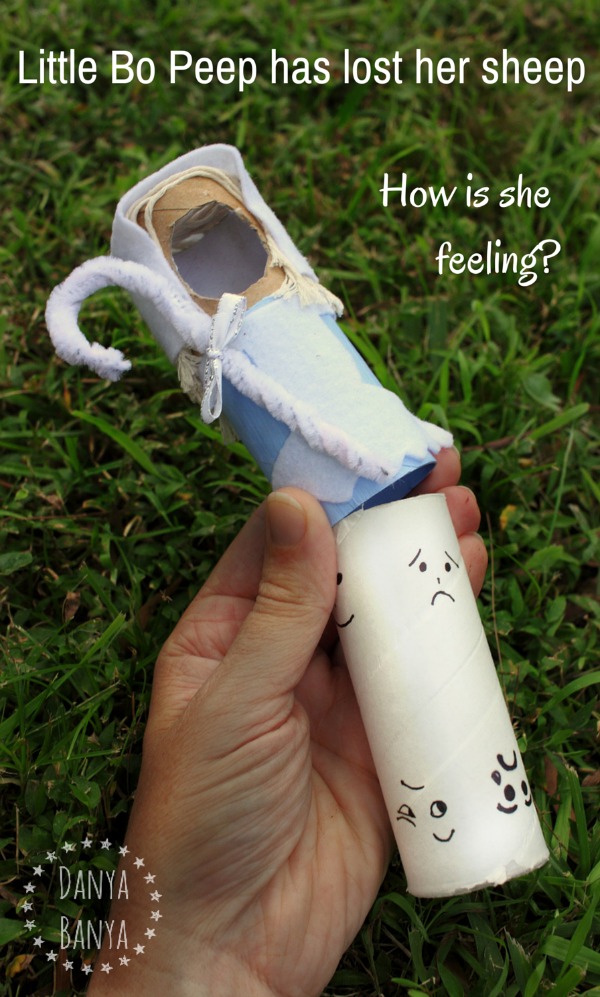 Nursery rhyme activity for kids: make a Little Bo Peep doll with changeable facial expressions. Great for developing empathy and emotional intelligence through role play. ~ Danya Banya