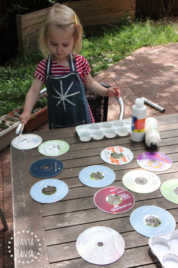 Painting upcycled CDs