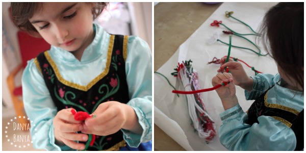 Twisting pipecleaner flowers