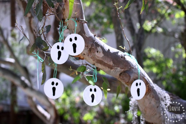 Upcycled CD Ghost decorations for Halloween