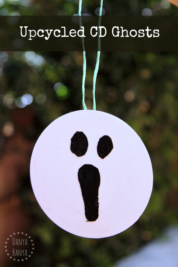 Upcycled CD Ghost decorations for Halloween