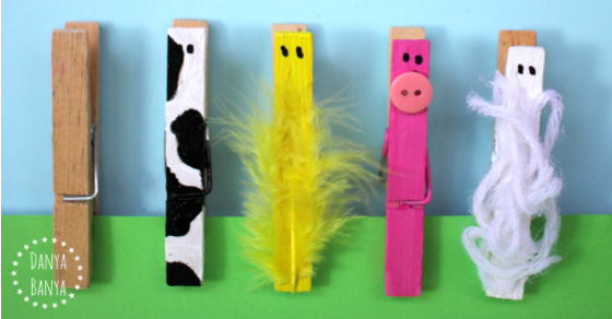 Make farm animals using simple wooden pegs