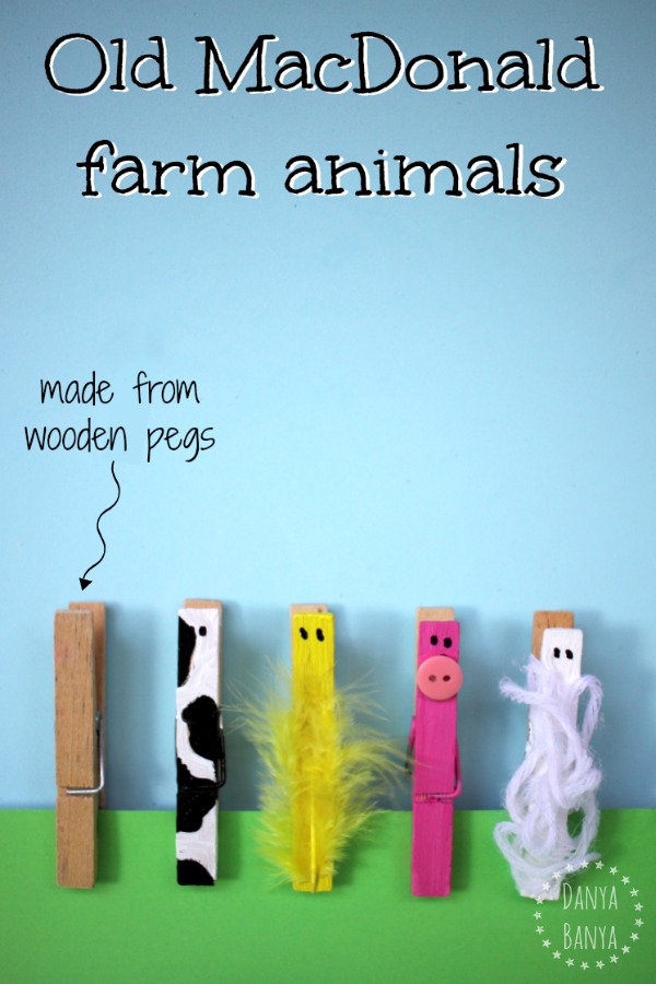 Old MacDonald farm animals made from wooden pegs