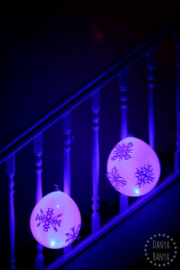 Glowing snowflake balloon decorations