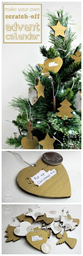 Make your own scratch-off advent calendar (Christmas countdown) with this recipe and tutorial for DIY gold scratch-off paint. Customise with fun Christmas activities that your kids will enjoy!