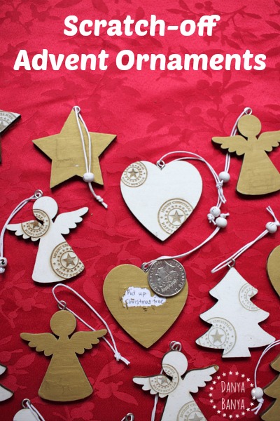 Pretty advent calendar Christmas ornaments, including instructions on how to make your own scratch-off paint