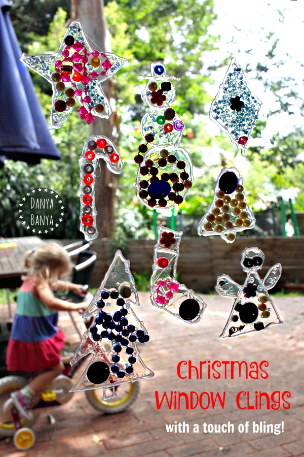 Fun kids' holiday craft idea - Christmas Window Clings (with a touch of bling)!
