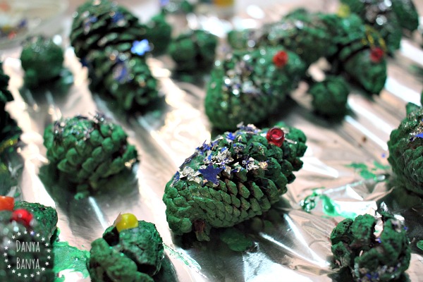 Glittery pine cone Christmas trees