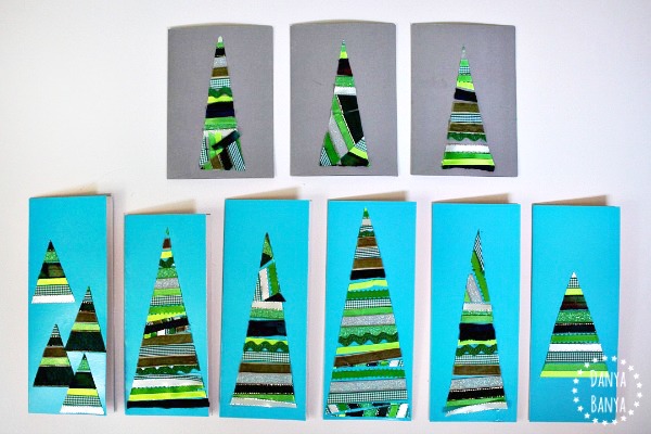 Ribbon Christmas tree card craft for kids