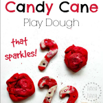 Recipe for No Cook Candy Cane Play Dough that sparkles! Great for Christmas sensory play for kids