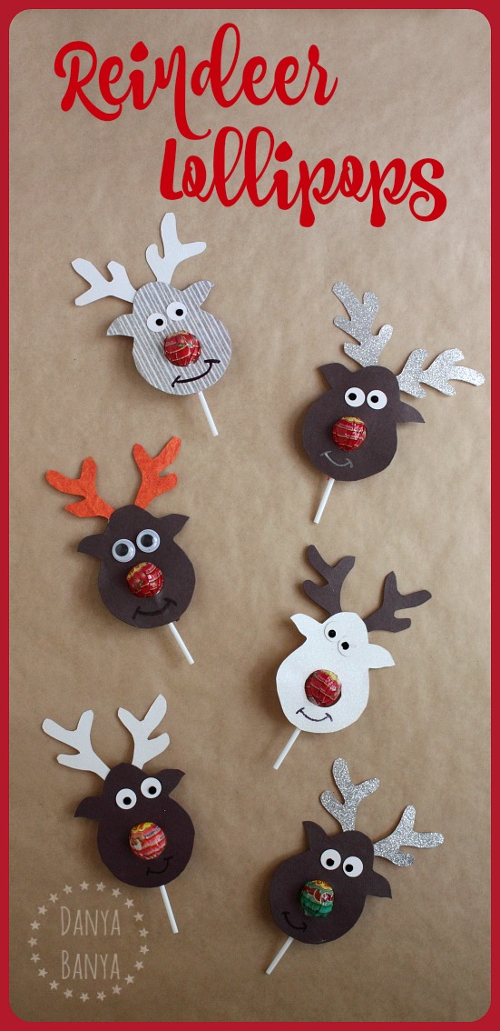 Rudolph the Red-nosed Reindeer Lollipop craft that makes a super cute kids gift for their school classmates for Christmas.