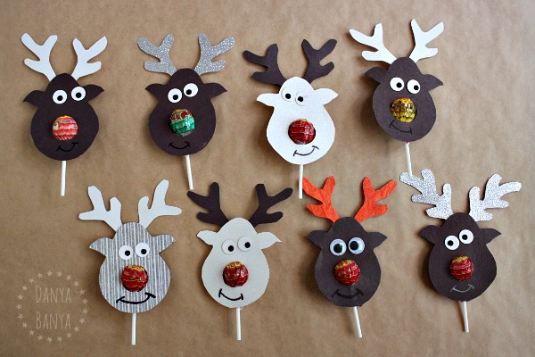 Reindeer lollipop nose gifts kids can give their friends at Christmas