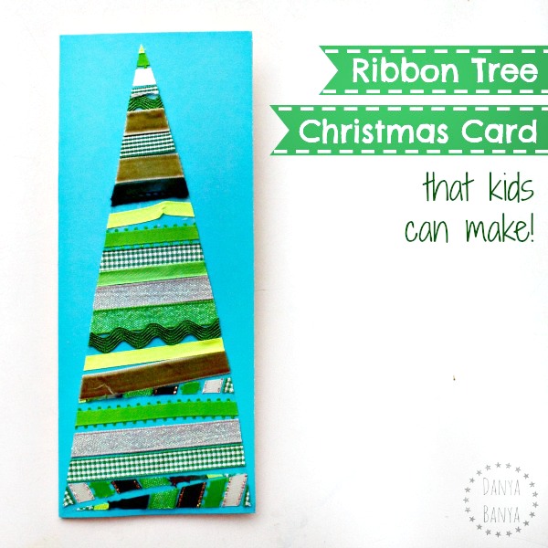 Ribbon Christmas tree card craft for kids