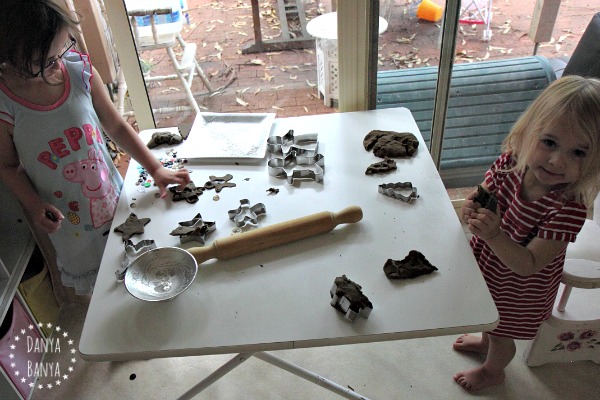 Toddler and preschooler sensory play with gingerbread play dough