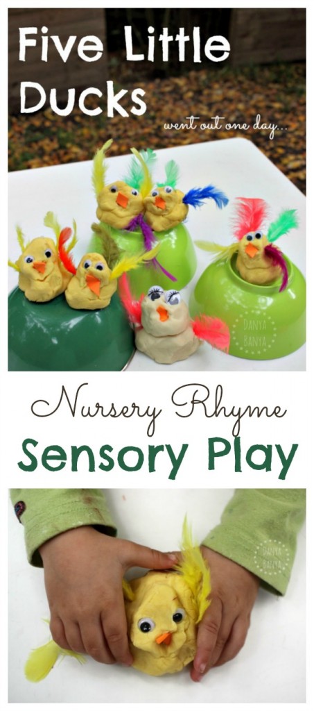 Get ready to sing along! Five little ducks play dough, for nursery rhyme themed sensory and imaginative play for kids.