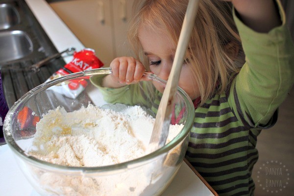 Making play dough with a toddler