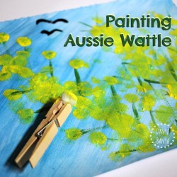 Painting Aussie Wattle (with pom poms) art for kids!