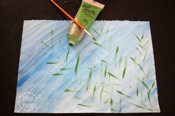 Painting alternate leaves in green acrylic