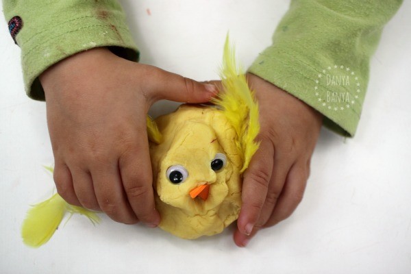 Toddler sensory play with duck play dough