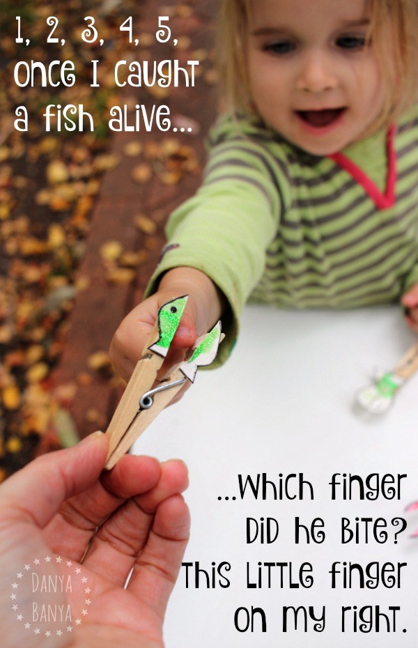 Cute little finger biting fish craft to go with the nursery rhyme 1, 2, 3, 4, 5, Once I Caught a Fish Alive