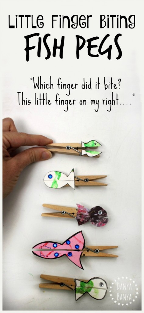 Little finger biting fish pegs craft to go with the nursery rhyme 1,2,3,4,5, once I caught a fish alive