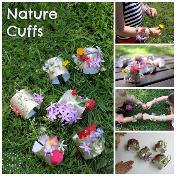 Nature cuffs - pretty DIY bracelets that kids can decorate with freshly flowers. Go on a neighbourhood or nature walk to find some!