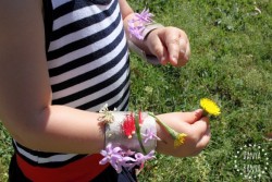 Picking flowers to stick on to DIY nature cuffs