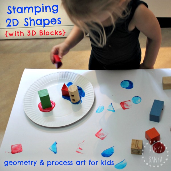 2D Shape Stamping with 3D Blocks - geometry and process art for kids